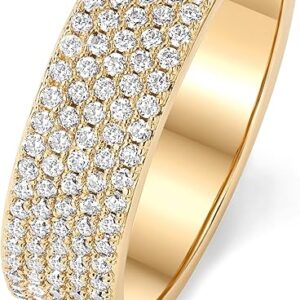 PAVOI 14K Gold Plated Cubic Zirconia Wide Eternity Statement Rings | CZ Stackable Wedding Band for Women